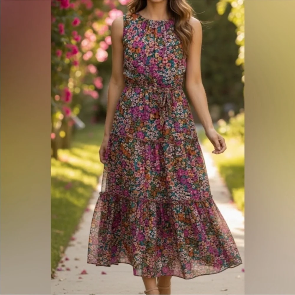 J. Crew Tiered Midi Dress in Micro Meadow Print